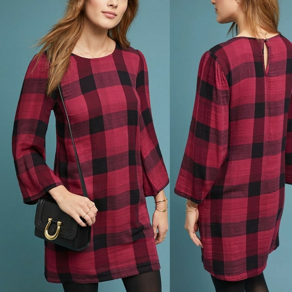 red and black plaid tunic dress